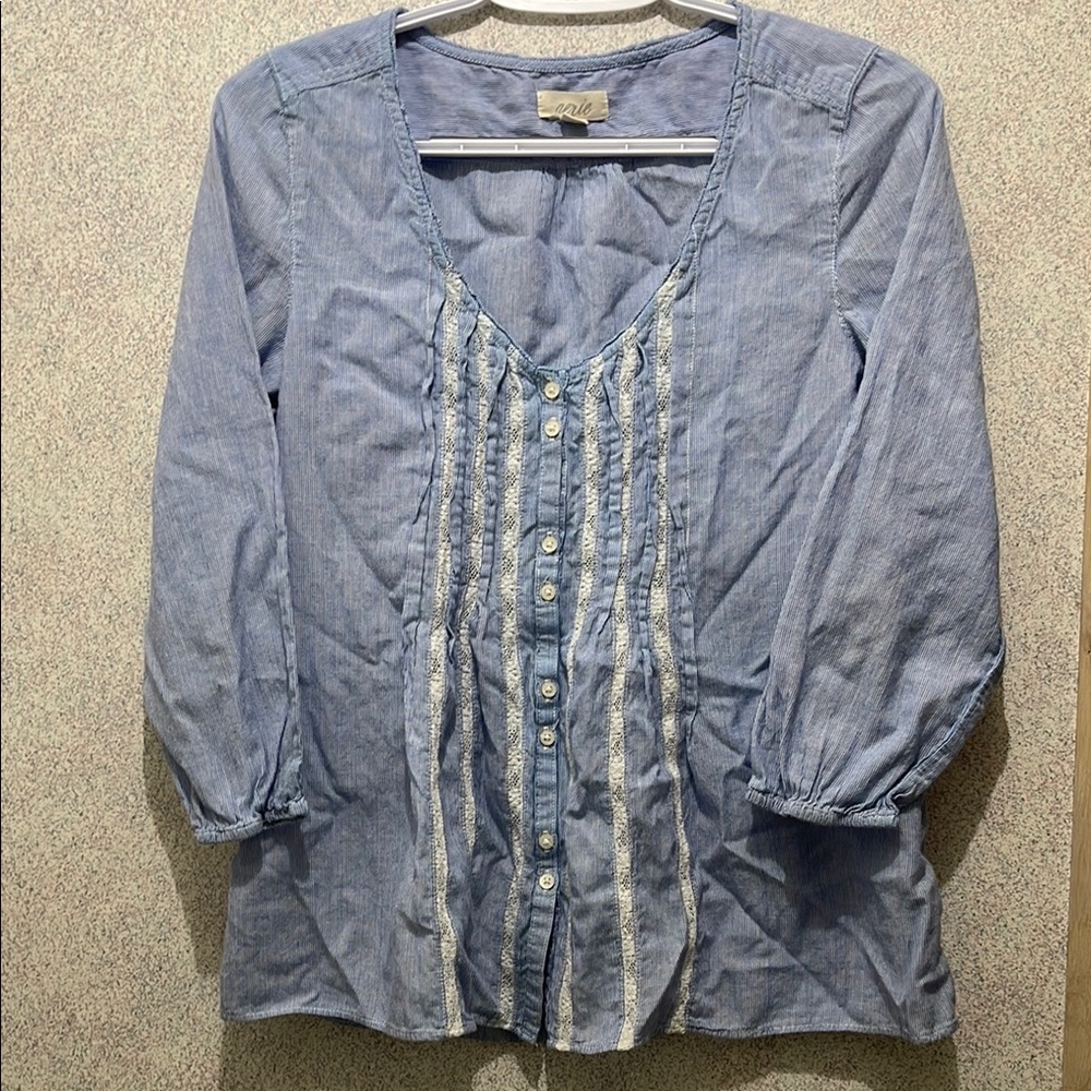 ⭐️ Aerie Blue Ruffled Bib Collar Blouse